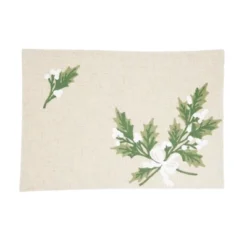 Saro Lifestyle Linen Blend Holly Leaves Placemat (Set Of 4), 13"x19", Natural -Saro Lifestyle GUEST 0282683f 4dc9 4eb9 b922 fa927d06c1bb