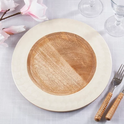 Saro Lifestyle Enamel-Framed Wooden Charger Plate (Set Of 4), 13"x13", Off-White 6 Saro Lifestyle Enamel-Framed Wooden Charger Plate (Set Of 4), 13"x13", Off-White - Image 4
