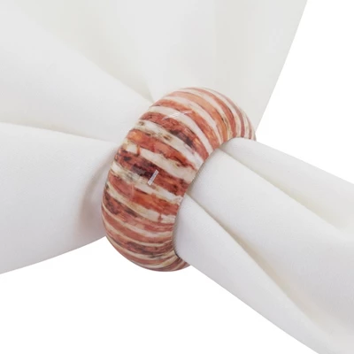 Saro Lifestyle Striped Wood Napkin Ring, Rust (Set Of 4) 4 Saro Lifestyle Striped Wood Napkin Ring, Rust (Set Of 4) - Image 2