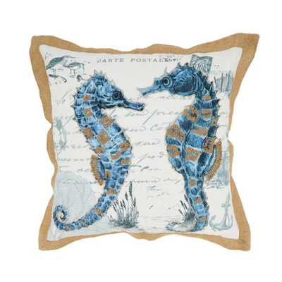 Saro Lifestyle Coastal Outdoor Sea Horse Poly Filled Pillow, 18"x18", Blue 6 Saro Lifestyle Coastal Outdoor Sea Horse Poly Filled Pillow, 18"x18", Blue - Image 4