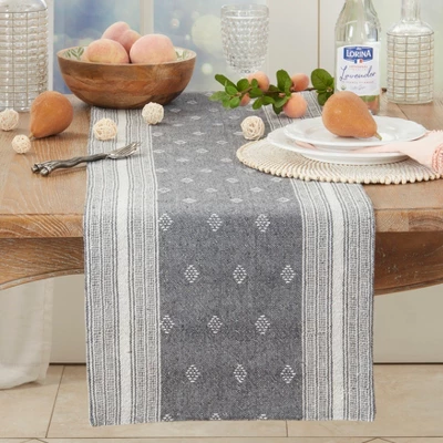 Saro Lifestyle Diamond Patterned Woven Stripe Table Runner, 16"x72", Gray 4 Saro Lifestyle Diamond Patterned Woven Stripe Table Runner, 16"x72", Gray - Image 2