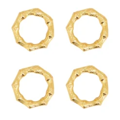 Saro Lifestyle Sleek Aluminum Bamboo Napkin Ring (Set Of 4), 1.5", Gold