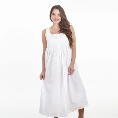 Saro Lifestyle Pure Cotton Full-Length Sleeveless Embroidered Nightgown 9 Saro Lifestyle Pure Cotton Full-Length Sleeveless Embroidered Nightgown - Image 7