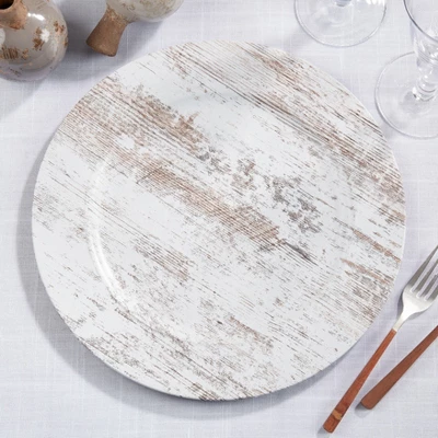 Saro Lifestyle Faux Wood Charger Plate (Set Of 4), 13", White 5 Saro Lifestyle Faux Wood Charger Plate (Set Of 4), 13", White - Image 3