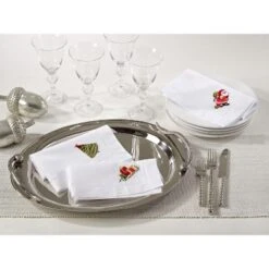 Saro Lifestyle Hemstitched [Santa] Napkin, 20" Square, White (Set Of 4)
