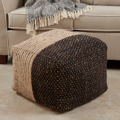 Saro Lifestyle Two-Tone Pouf, 20"x20"x14" Square, Black 4 Saro Lifestyle Two-Tone Pouf, 20"x20"x14" Square, Black - Image 2