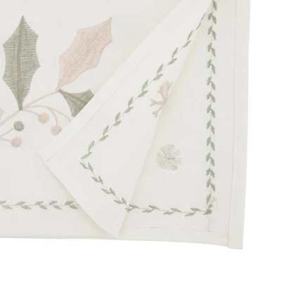 Saro Lifestyle Joyful Holly Leaves Table Runner, White, 16" X 72" 3 Saro Lifestyle Joyful Holly Leaves Table Runner, White, 16" X 72"