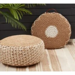 Saro Lifestyle Woven Design Pouf -Saro Lifestyle GUEST 0786d31b 984f 43ed 8044 d19cba81348c