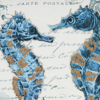 Saro Lifestyle Coastal Outdoor Sea Horse Poly Filled Pillow, 18"x18", Blue 4 Saro Lifestyle Coastal Outdoor Sea Horse Poly Filled Pillow, 18"x18", Blue - Image 2