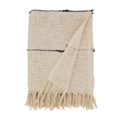 50"x60" Chic Textured Striped Fringe Throw Blanket Natural - Saro Lifestyle: Cotton Woven, Machine Washable, All Ages 4 50"x60" Chic Textured Striped Fringe Throw Blanket Natural - Saro Lifestyle: Cotton Woven, Machine Washable, All Ages - Image 2
