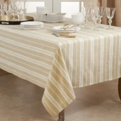120" X 65" Cotton Striped Tablecloth Beige - Saro Lifestyle: Rectangle, Machine Wash, 120 Inch, Khaki, Plain Weave -Saro Lifestyle GUEST 0bf3b303 0489 4697 ac79 1434b5cefca4