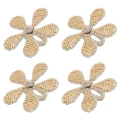 Saro Lifestyle Saro Lifestyle Table Napkin Rings With Beaded Flower Design (Set Of 4), Natural,