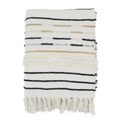 50"x60" Woven Sophistication Corded Fringe Throw Blanket Ivory - Saro Lifestyle