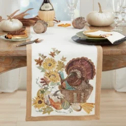 Saro Lifestyle Embroidered Turkey Table Runner, 16"x72", Multi -Saro Lifestyle GUEST 0e67f4f0 382d 4001 8ebd 54885b7d3f14