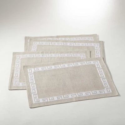 Saro Lifestyle Stitched Greek Key Design Placemat, 13"x19" Oblong, White (Set Of 4) 5 Saro Lifestyle Stitched Greek Key Design Placemat, 13"x19" Oblong, White (Set Of 4) - Image 3