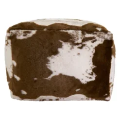 Saro Lifestyle Faux Fur Cow Hide Pouf, 20"x20"x14" Square, Brown