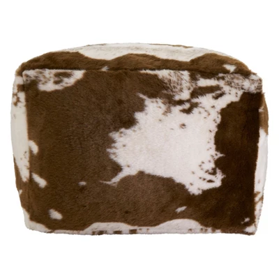 Saro Lifestyle Faux Fur Cow Hide Pouf, 20"x20"x14" Square, Brown 3 Saro Lifestyle Faux Fur Cow Hide Pouf, 20"x20"x14" Square, Brown