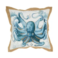 Saro Lifestyle Vibrant Outdoor Octopus Poly Filled Pillow, 18"x18", Blue -Saro Lifestyle GUEST 10d5ef5e 30a1 4630 8b8b 3fa2a58766d3