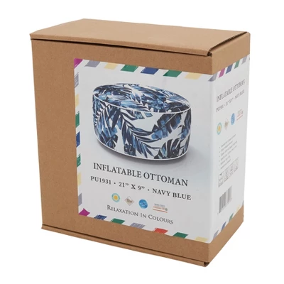 Saro Lifestyle Blue Tropic Outdoor Ottoman, 21"x9" Round, Navy Blue 5 Saro Lifestyle Blue Tropic Outdoor Ottoman, 21"x9" Round, Navy Blue - Image 3