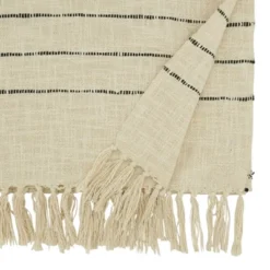 Saro Lifestyle Cotton Table Runner With Dash Line Design, 16"x72", Off-White