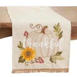 Saro Lifestyle Dining Table Runner With Thankful Pumpkin Design, Beige, 16" X 70" 7 Saro Lifestyle Dining Table Runner With Thankful Pumpkin Design, Beige, 16" X 70" -Saro Lifestyle GUEST 127ed2a7 0d1b 412f a430 f98697c7e82f