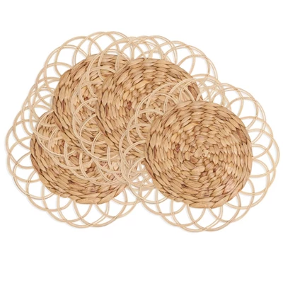 Saro Lifestyle Natural Blend Rattan And Hyacinth Charger Plate (Set Of 4), 13"x13", Beige 4 Saro Lifestyle Natural Blend Rattan And Hyacinth Charger Plate (Set Of 4), 13"x13", Beige - Image 2