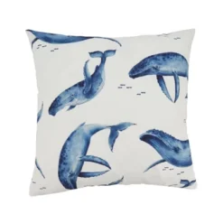 Saro Lifestyle Playful Whales Outdoor Pillow With Poly Fill, 18"x18", Off-White -Saro Lifestyle GUEST 135e5cfe 704d 4eba 8b4c e27c8e235b25