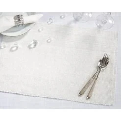 Saro Lifestyle Shimmering Design Ribbed Placemat (Set Of 4 Pcs), 13"x19", White