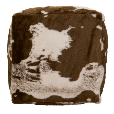 Saro Lifestyle Faux Fur Cow Hide Pouf, 20"x20"x14" Square, Brown 8 Saro Lifestyle Faux Fur Cow Hide Pouf, 20"x20"x14" Square, Brown - Image 6
