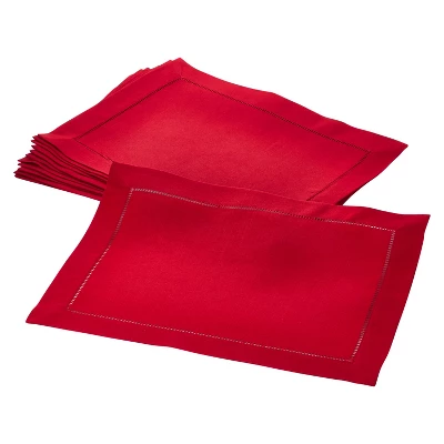 12pk 14"x20" Hemstitch Border Design Placemat Red - Saro Lifestyle: Elegant Dining Decor, Machine Washable 5 12pk 14"x20" Hemstitch Border Design Placemat Red - Saro Lifestyle: Elegant Dining Decor, Machine Washable - Image 3