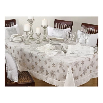 White Snowflakes Table Runner - Saro Lifestyle: Elegant Holiday Decor, Machine Washable, Polyester 3 White Snowflakes Table Runner - Saro Lifestyle: Elegant Holiday Decor, Machine Washable, Polyester