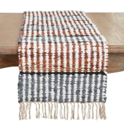 Saro Lifestyle Leather Chindi Stripe Fringed Table Runner, Multicolored, 16"x72" 7 Saro Lifestyle Leather Chindi Stripe Fringed Table Runner, Multicolored, 16"x72" -Saro Lifestyle GUEST 1b26f5cd fe30 4d59 9327 8180f04813ab