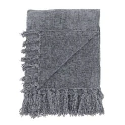 50"x60" Chenille Throw Blanket With Fringed Edges Gray - Saro Lifestyle