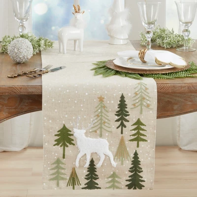 Saro Lifestyle Christmas Trees And Deer Table Runner, 16"x70", Natural 4 Saro Lifestyle Christmas Trees And Deer Table Runner, 16"x70", Natural - Image 2