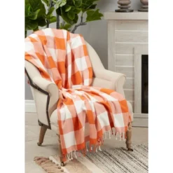 Saro Lifestyle Saro Lifestyle Cotton Throw With Buffalo Plaid Design, Orange, 50"x60" -Saro Lifestyle GUEST 2105d6ce 9fec 49fc b81b 198df752c2e6