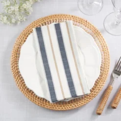 Saro Lifestyle Modern Striped Napkin (Set Of 4), 20"x20", Blue -Saro Lifestyle GUEST 21083e7b 4af6 4d48 a26c 614bd1d171e5