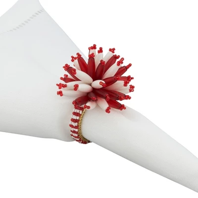 Saro Lifestyle Glamorous Beaded Napkin Ring (Set Of 4), Red 4 Saro Lifestyle Glamorous Beaded Napkin Ring (Set Of 4), Red - Image 2