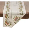 Saro Lifestyle 16"x108" Embroidered Pinecone And Holly Runner Natural -Saro Lifestyle GUEST 21be9472 0dae 4b8d b122 c70ae06a6f32