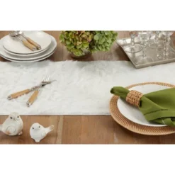 72"x15" Faux Fur Table Runner White - Saro Lifestyle -Saro Lifestyle GUEST 23439b91 7294 4365 9809 c7a9e6bc5fbc