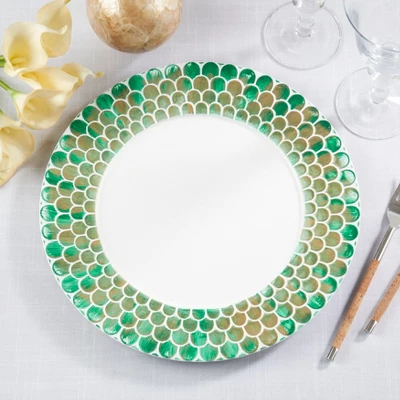 Saro Lifestyle Scalloped Gleam Charger Plate (Set Of 4), 13"x13", Green 6 Saro Lifestyle Scalloped Gleam Charger Plate (Set Of 4), 13"x13", Green - Image 4