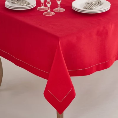 Saro Lifestyle Tablecloth With Hemstitch Border Design Red 6 Saro Lifestyle Tablecloth With Hemstitch Border Design Red - Image 4