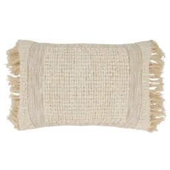 Saro Lifestyle Fringe Haven Outdoor Down Filled Throw Pillow, 16"x24", Beige -Saro Lifestyle GUEST 279eb09a 1ff5 4bdb 82fa 6ee61aa2d968 1