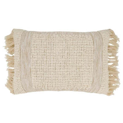 Saro Lifestyle Fringe Haven Outdoor Poly Filled Throw Pillow, 16"x24", Beige 5 Saro Lifestyle Fringe Haven Outdoor Poly Filled Throw Pillow, 16"x24", Beige - Image 3