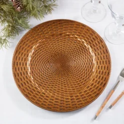 Saro Lifestyle Natural Look Faux Rattan Charger Plate (Set Of 4), 13"x13", Brown 10 Saro Lifestyle Natural Look Faux Rattan Charger Plate (Set Of 4), 13"x13", Brown -Saro Lifestyle GUEST 29aa9a6a 90c2 47ec a037 34d4761399ce