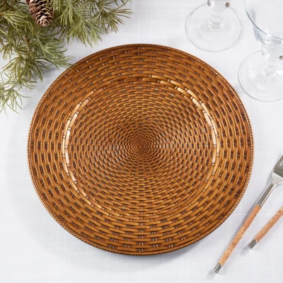 Saro Lifestyle Natural Look Faux Rattan Charger Plate (Set Of 4), 13"x13", Brown 6 Saro Lifestyle Natural Look Faux Rattan Charger Plate (Set Of 4), 13"x13", Brown - Image 4