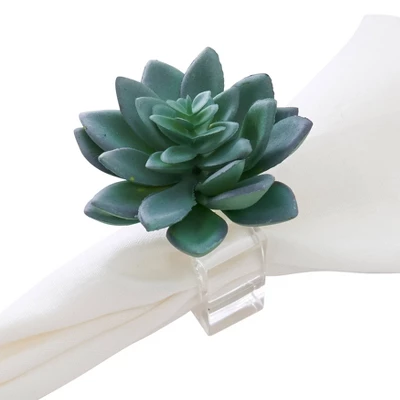 4pk Plastic Succulent Napkin Rings - Saro Lifestyle: Aqua Blue Acrylic, Pressed Molded, Cloth Napkin Holders, Set Of 4 4 4pk Plastic Succulent Napkin Rings - Saro Lifestyle: Aqua Blue Acrylic, Pressed Molded, Cloth Napkin Holders, Set Of 4 - Image 2