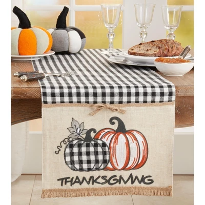 Saro Lifestyle Plaid Table Runner With Thanksgiving Pumpkins Design, Black, 16" X 70" 4 Saro Lifestyle Plaid Table Runner With Thanksgiving Pumpkins Design, Black, 16" X 70" - Image 2