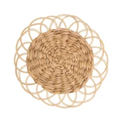 Saro Lifestyle Natural Blend Rattan And Hyacinth Charger Plate (Set Of 4), 13"x13", Beige