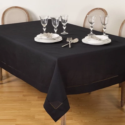70"x104" Tablecloth With Hemstitch Border Design Black - Saro Lifestyle: Machine Washable, Polyester, Fits 52x70 Table 8 70"x104" Tablecloth With Hemstitch Border Design Black - Saro Lifestyle: Machine Washable, Polyester, Fits 52x70 Table - Image 6
