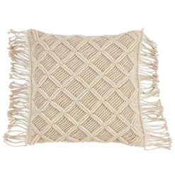 18"x18" Macramé Print Down Filled Square Throw Pillow - Saro Lifestyle 12 18"x18" Macramé Print Down Filled Square Throw Pillow - Saro Lifestyle -Saro Lifestyle GUEST 2fdcbccc 7898 45c8 b647 052a2fa9d463
